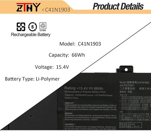 ZTHY C41N1903 Laptop Battery Replacement for Asus ExpertBook B9 B9400 B9400CE B9400CB B9400CEA B9450 B9450FA B9450CEA B5 B5302 B5302CB B5302CBA B5302CE Flip B5302 B5302FBA B5302FE B5302FEA 15.4V 66Wh in Saudi Arabia