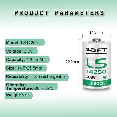 <= 10 قطعة => لبطارية ليثيوم Saft LS 14250 1/2 AA، بطارية LS14250 3.6 فولت 1200 مللي أمبير في الساعة لعداد المياه وعداد الكهرباء والغاز والمزيد in Saudi Arabia