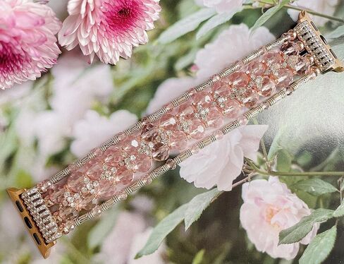 Beaded Bling Band Compatible Apple Watch Leather Bracelet Women,Jullstar Handmade Elastic Bead Pearl Sparkling Bangle for iphone Watch Series Ultra 9 8 7 SE 6 5 4 3 2 1,Leather iwatch Strap 38mm 40mm 41mm 42mm 44mm 45mm 49mm in Kuwait