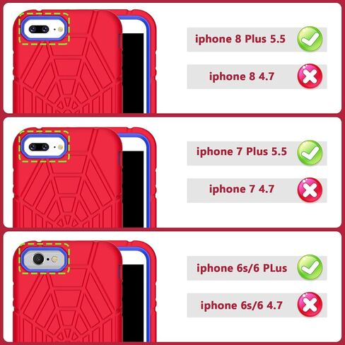 Grifobes 5.5" Case for iPhone 8 Plus/iPhone 7 Plus/iPhone 6S Plus/iPhone 6 Plus, 3-in-1 Heavy Duty Shockproof Rugged Protective 5.5 inch i Phone 8+/7+/6s+/6+ Cover for Kids Boys Children (Red+Blue) in Kuwait
