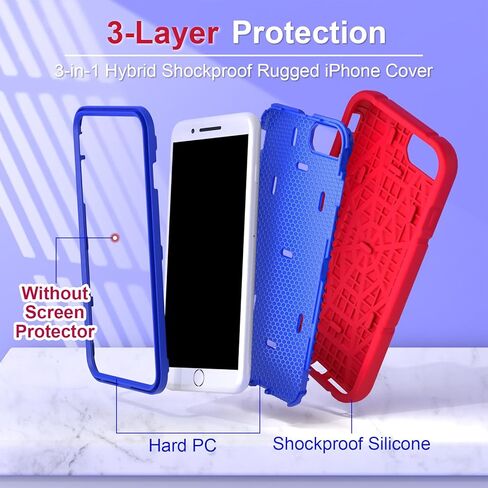 Grifobes 5.5" Case for iPhone 8 Plus/iPhone 7 Plus/iPhone 6S Plus/iPhone 6 Plus, 3-in-1 Heavy Duty Shockproof Rugged Protective 5.5 inch i Phone 8+/7+/6s+/6+ Cover for Kids Boys Children (Red+Blue) in Kuwait