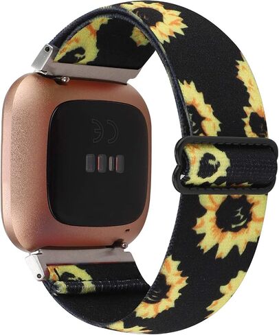 حزام ساعة مرن قابل للتعديل متوافق مع Fitbit Versa/Versa 2/Versa Lite إصدار خاص للنساء والرجال من النايلون بحزام معصم قابل للتمدد لساعة Fitbit Versa الذكية (زهرة الشمس السوداء) in Kuwait