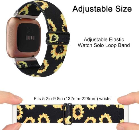 حزام ساعة مرن قابل للتعديل متوافق مع Fitbit Versa/Versa 2/Versa Lite إصدار خاص للنساء والرجال من النايلون بحزام معصم قابل للتمدد لساعة Fitbit Versa الذكية (زهرة الشمس السوداء) in Kuwait
