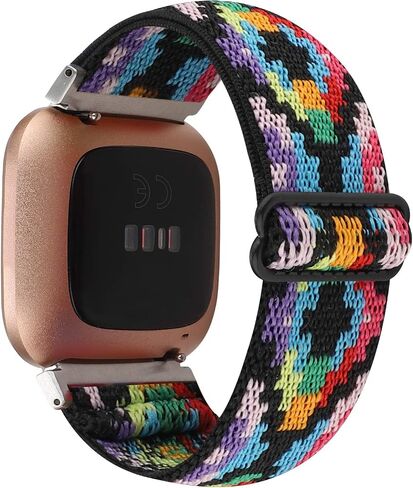 حزام ساعة مرن قابل للتعديل متوافق مع Fitbit Versa/Versa 2/Versa Lite إصدار خاص للنساء والرجال من النايلون بحزام معصم قابل للتمدد لساعة Fitbit Versa الذكية (زهرة الشمس السوداء) in Kuwait