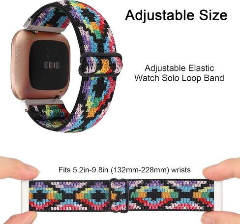 حزام ساعة مرن قابل للتعديل متوافق مع Fitbit Versa/Versa 2/Versa Lite إصدار خاص للنساء والرجال من النايلون بحزام معصم قابل للتمدد لساعة Fitbit Versa الذكية (زهرة الشمس السوداء) in Kuwait
