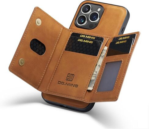 حافظة محفظة متوافقة مع هاتف iPhone 15 Pro، DG.MING حافظة هاتف جلدية فاخرة غطاء خلفي مغناطيسي قابل للفصل مع جيب حامل بطاقات ثلاثي الطي لهاتف iPhone 15 Pro (قهوة) in Kuwait