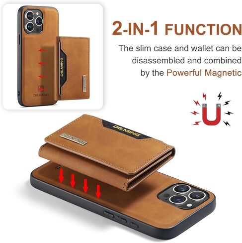 حافظة محفظة متوافقة مع هاتف iPhone 15 Pro، DG.MING حافظة هاتف جلدية فاخرة غطاء خلفي مغناطيسي قابل للفصل مع جيب حامل بطاقات ثلاثي الطي لهاتف iPhone 15 Pro (قهوة) in Kuwait