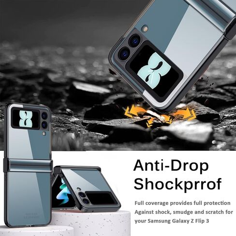 جراب Miimall متوافق مع هاتف Samsung Galaxy Z Flip 3 مزود بمفصلات ورفيعة للغاية من البولي كربونات الصلب ومضاد للسقوط وقابل للطي لهاتف Galaxy Z Flip 3 (أسود) in Kuwait