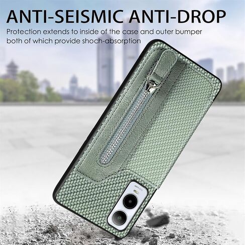 for Cricket Icon6 5G Case, Cricket Icon 6 Phone Case Wallet Back with Card Holder, Shockproof Zipper PU Leather Cases Girly, Kickstand/Stand [Car Mount] Magnetic Closure Case for SL219C -Green in Saudi Arabia
