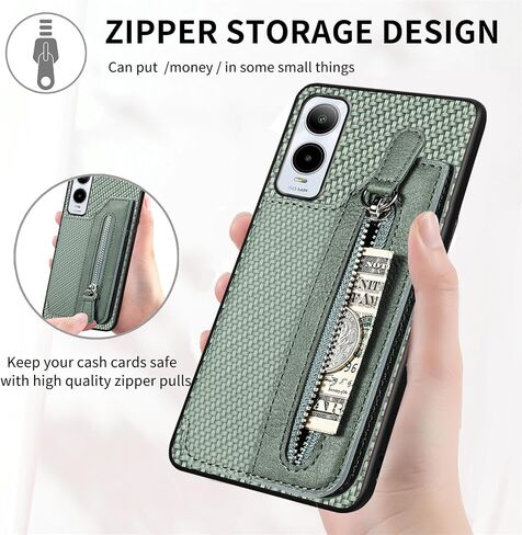 for Cricket Icon6 5G Case, Cricket Icon 6 Phone Case Wallet Back with Card Holder, Shockproof Zipper PU Leather Cases Girly, Kickstand/Stand [Car Mount] Magnetic Closure Case for SL219C -Green in Saudi Arabia