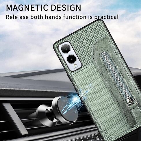 for Cricket Icon6 5G Case, Cricket Icon 6 Phone Case Wallet Back with Card Holder, Shockproof Zipper PU Leather Cases Girly, Kickstand/Stand [Car Mount] Magnetic Closure Case for SL219C -Green in Saudi Arabia