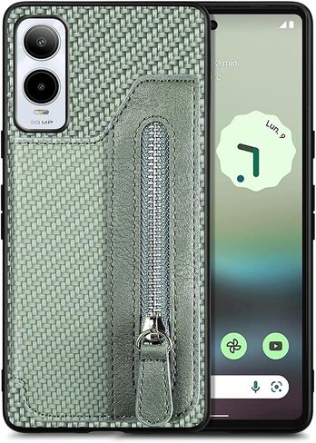 for Cricket Icon6 5G Case, Cricket Icon 6 Phone Case Wallet Back with Card Holder, Shockproof Zipper PU Leather Cases Girly, Kickstand/Stand [Car Mount] Magnetic Closure Case for SL219C -Green in Saudi Arabia
