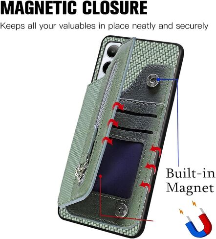 for Cricket Icon6 5G Case, Cricket Icon 6 Phone Case Wallet Back with Card Holder, Shockproof Zipper PU Leather Cases Girly, Kickstand/Stand [Car Mount] Magnetic Closure Case for SL219C -Green in Saudi Arabia