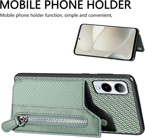 for Cricket Icon6 5G Case, Cricket Icon 6 Phone Case Wallet Back with Card Holder, Shockproof Zipper PU Leather Cases Girly, Kickstand/Stand [Car Mount] Magnetic Closure Case for SL219C -Green in Saudi Arabia
