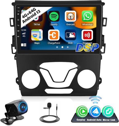 UNITOPSCI 4G+64G راديو ستيريو للسيارة Android لسيارة Ford Fusion Mondeo 2013-2019 CarPlay Android Auto Bluetooth 5.0 GPS 9 بوصة 1280 * 720 شاشة لمس DSP 32 EQ FM/RDS Mirror Link WiFi SWC كاميرا احتياطية ميكروفون in Kuwait
