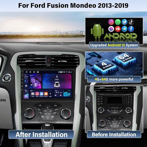 UNITOPSCI 4G+64G راديو ستيريو للسيارة Android لسيارة Ford Fusion Mondeo 2013-2019 CarPlay Android Auto Bluetooth 5.0 GPS 9 بوصة 1280 * 720 شاشة لمس DSP 32 EQ FM/RDS Mirror Link WiFi SWC كاميرا احتياطية ميكروفون in Kuwait