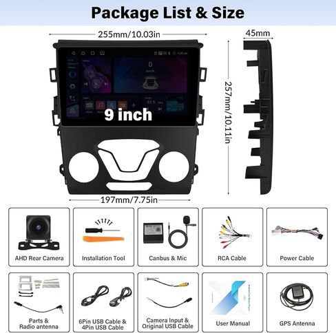 UNITOPSCI 4G+64G راديو ستيريو للسيارة Android لسيارة Ford Fusion Mondeo 2013-2019 CarPlay Android Auto Bluetooth 5.0 GPS 9 بوصة 1280 * 720 شاشة لمس DSP 32 EQ FM/RDS Mirror Link WiFi SWC كاميرا احتياطية ميكروفون in Kuwait