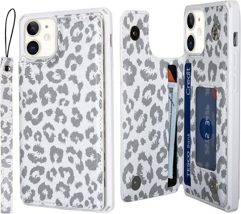 Cavor for iPhone 12 Mini Wallet Case with Card Holder,iPhone 12 Mini Case for Women Men,Phone Case iPhone 12 Mini Cases with Stand and Strap,Leopard Grain Shockproof Protective Cover-White in Kuwait
