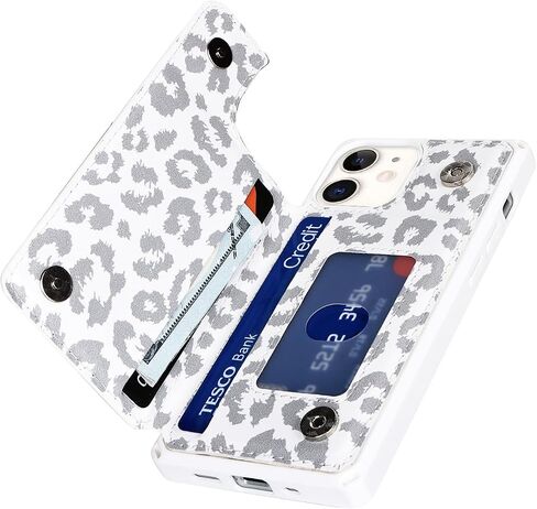 Cavor for iPhone 12 Mini Wallet Case with Card Holder,iPhone 12 Mini Case for Women Men,Phone Case iPhone 12 Mini Cases with Stand and Strap,Leopard Grain Shockproof Protective Cover-White in Kuwait