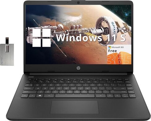 HP Stream 14" HD BrightView Laptop, Intel Celeron N4120, 16GB RAM, 256GB Storage (128GB eMMC + 128GB USB Card), Intel UHD Graphics, HD Camera, Fast Charge, 1 Year Office 365, Win 11 S, Black in Saudi Arabia