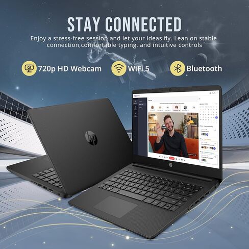 HP Stream 14" HD BrightView Laptop, Intel Celeron N4120, 16GB RAM, 256GB Storage (128GB eMMC + 128GB USB Card), Intel UHD Graphics, HD Camera, Fast Charge, 1 Year Office 365, Win 11 S, Black in Saudi Arabia