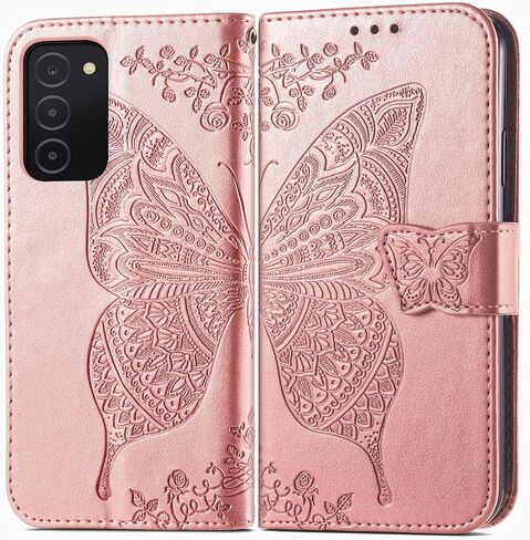 MEUPZZK Samsung Galaxy A03S Case, Samsung A03S Wallet Case, Embossed Butterfly Flower Premium PU Leather [Kickstand] [Card Slots] [Wrist Strap] [6.5 inch] Phone Cover for Samsung A03S (A-Lavender) in Saudi Arabia