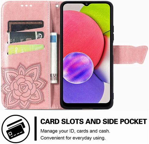 MEUPZZK Samsung Galaxy A03S Case, Samsung A03S Wallet Case, Embossed Butterfly Flower Premium PU Leather [Kickstand] [Card Slots] [Wrist Strap] [6.5 inch] Phone Cover for Samsung A03S (A-Lavender) in Saudi Arabia
