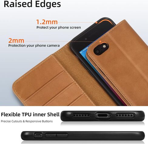حافظة VISOUL لهاتف iPhone SE 3rd 2022، SE 2nd 2020، حافظة محفظة iPhone 8/7، حافظة قلاب مغناطيسية من الجلد الطبيعي مع حامل بطاقة لهاتف iPhone 8/7/SE2/SE3 (4.7 بوصة) (أحمر) in Kuwait
