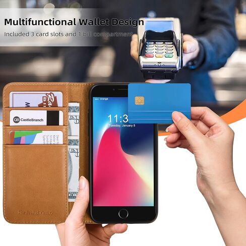 حافظة VISOUL لهاتف iPhone SE 3rd 2022، SE 2nd 2020، حافظة محفظة iPhone 8/7، حافظة قلاب مغناطيسية من الجلد الطبيعي مع حامل بطاقة لهاتف iPhone 8/7/SE2/SE3 (4.7 بوصة) (أحمر) in Kuwait