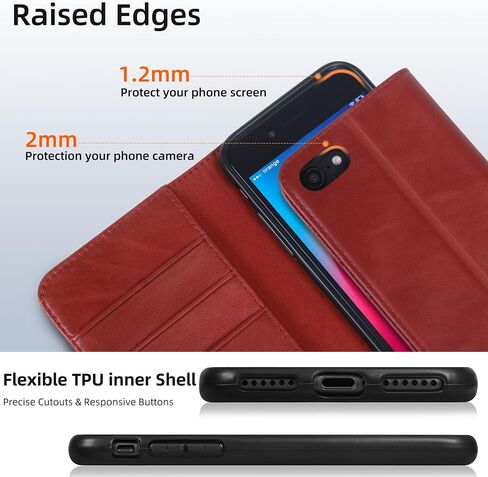 حافظة VISOUL لهاتف iPhone SE 3rd 2022، SE 2nd 2020، حافظة محفظة iPhone 8/7، حافظة قلاب مغناطيسية من الجلد الطبيعي مع حامل بطاقة لهاتف iPhone 8/7/SE2/SE3 (4.7 بوصة) (أحمر) in Kuwait