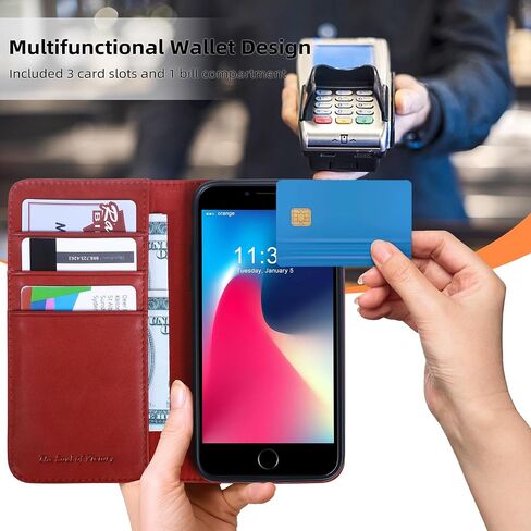 حافظة VISOUL لهاتف iPhone SE 3rd 2022، SE 2nd 2020، حافظة محفظة iPhone 8/7، حافظة قلاب مغناطيسية من الجلد الطبيعي مع حامل بطاقة لهاتف iPhone 8/7/SE2/SE3 (4.7 بوصة) (أحمر) in Kuwait