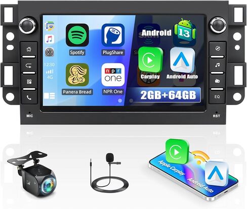 ستيريو سيارة 2G+64G Android 13 لسيارة شيفروليه بويك جي إم سي سييرا يوكون تشيفي أفيو سونيك مع Apple CarPlay Android Auto، راديو سيارة بشاشة لمس 7 بوصة مع نظام تحديد المواقع العالمي، واي فاي، بلوتوث FM/RDS + كاميرا احتياطية in Kuwait