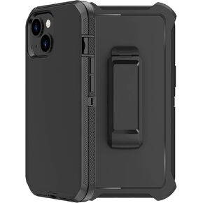 for iPhone 14 Plus Case (6.7") with Belt Clip Holster, 2 x Screen Protector, Heavy Duty Military Grade Full Body Shockproof Drop Proof Rugged Protective Cover for iPhone 14 Plus (Black Blue)