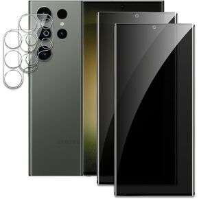 [2+2] واقي شاشة للخصوصية لهاتف Samsung galaxy S23 Ultra، 2 * غشاء زجاجي مقوى مضاد للتجسس + 2 * واقي عدسة الكاميرا، تغطية كاملة ثلاثية الأبعاد، صلابة 9H، ترقية حماية الحواف، سهل التركيب، خالٍ من الفقاعات in Kuwait