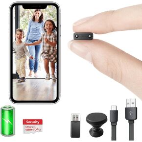 【Free 64G】 Smallest Wireless WiFi Camera,HD1080P Battery Smart Home Security Camera with Video Recording Live Feed,Night Vision,Motion Detection,Remote Viewing for Security with iOS Android APP