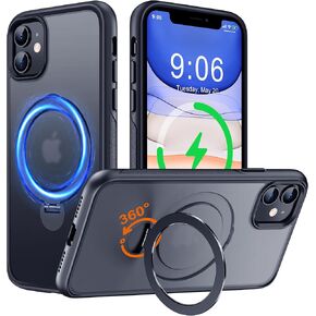 حافظة متعددة في 1 [حامل مغناطيسي + مسند + حامل حلقي] لهاتف iPhone 13 / حافظة iPhone 14، متوافقة مع MagSafe، حامل قابل للدوران 360 درجة مع غطاء مغناطيسي لحماية إطار السيليكون المقاوم للصدمات العسكرية، أزرق