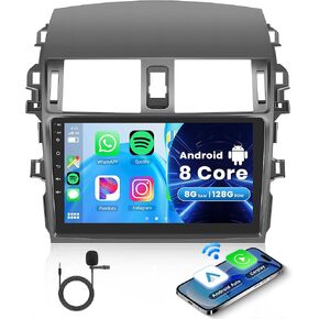 8 Core 8+128G Android Car Stereo for Toyota Corolla 2009-2013 with Wireless CarPlay Android Auto Car Radio, 9’’ Touch Screen Head Unit Mirror Link WiFi GPS Bluetooth DSP FM RDS Backup Camera SWC