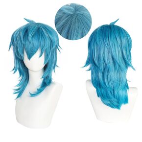 JoneTing Blue Wig with Pigtails【+ Wig Cap】 Sally Face Wig Blue Pigtail Synthetic Wig with Bangs Medium Length Wig for Cosplay Women Straight Ponytail Wig for Coser Peluca Azul for Halloween