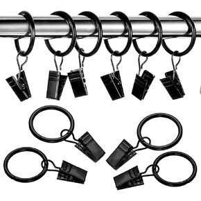 16 Pack Curtain Clips with Rings Premium Stainless Steel Window 1" Rod Clips Wmatte Silver Curtain Hooks for Standard Curtains, Hanging Drapery Drapes Bows (1.26 Inch Diameter)
