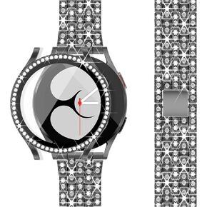 Galaxy Watch 7 6 5 4 band 20mm Diamond Band for Samsung Galaxy Watch 7 6 5 4 FE Band 40mm 44mm, Women Bling Metal Band for Samsung Watch Bands/5Pro/Watch6 4 Classic/Watch3 41mm/Active 2