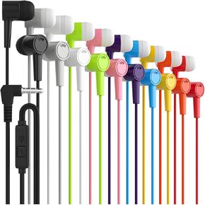 Maeline Wired Earbuds 10 Pack, New Headphones with Microphone, Earphones with Heavy Bass Stereo Noise Blocking, Compatible with iPhone and Android Devices, iPad, MP3, Fits 3.5mm (10 Pack, Ten Color)