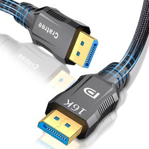كابل DisplayPort 2.1 بطول 3.3 قدم/1 متر - سلك مجدول 16K DP إلى DP معتمد من VESA - يدعم 80 جيجابت في الثانية، 16K 60 هرتز، 8K1 20 هرتز، 4K 240 هرتز /165 هرتز /144 هرتز - متوافق مع FreeSync/G-Sync/شاشة الألعاب، الكمبيوتر الشخصي
