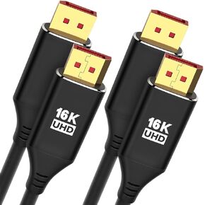 16K 8K Displayport Cable 10FT 2Pack, High-Speed DP Cord CL3, 8K@60Hz, 4K@144Hz, Support 40Gbps, High Refresh Rate for Gaming Monitor, Laptop, HBR3, HDR, Graphics Card 4090,7900, PC