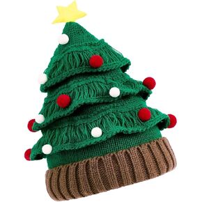 American Trends Funny Christmas Hat Green Santa Hat Christmas Tree Hat for Adults Knitted Knit Christmas Beanie