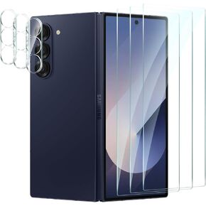 [3+3 Pack for Samsung Galaxy Z Fold 6 Screen Protector Tempered Glass with Camera Lens Protector, Protection Film 9H Hardness, Scratch Resistant, Case Friendly