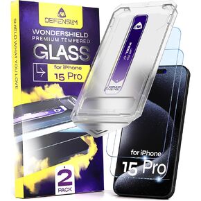 for iPhone 15 PRO Screen Protector (2Pack), Easy Auto-Dust & Align Install Kit, 6.1" Tempered Glass, 9H Hardness, Ultra HD Clear, Case Friendly, WonderShield