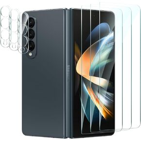 [3+3 Pack for Samsung Screen Galaxy Z Fold 4 Protector Tempered Glass with Camera Lens Protector, Protection Film 9H Hardness, Scratch Resistant, Case Friendly