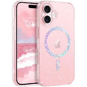 BENTOBEN Magnetic for iPhone 16 Plus Case, Clear Crystal Glitter Phone Case [Compatible with MagSafe] Shockproof Sparkly Cute Women Girl Protective Cover for iPhone 16 Plus 6.7 inch, Clear Glitter