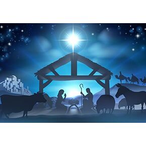 Nativity Scene Backdrop Birth of Jesus Star of Bethlehem Shabby Manger Photo Shoot Backdrop Christmas Holy Night Jesus Christ Christianity Background Studio Photo Booth Props 12x10ft