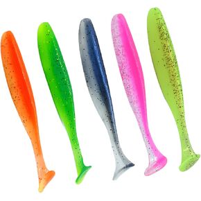 Soft Fishing Lures, 100PCS/50PCS Soft Plastic Baits Kit with Box for Fishing Trout Redfish Saltwater/Freshwater, 10 Mixed Colors/5Mixed Colors(50PCS/9cm/4.8g)